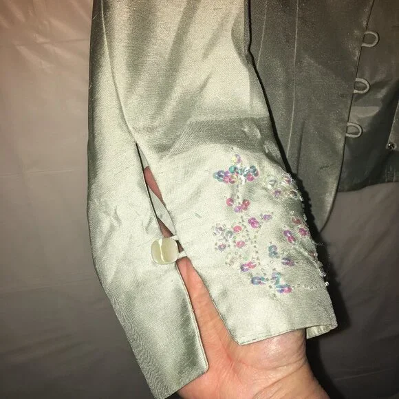 Sag Harbor Suit Petite Size 8P Seafoam Silvery Green Long Sleeve- Skirt Set - Picture 6 of 16